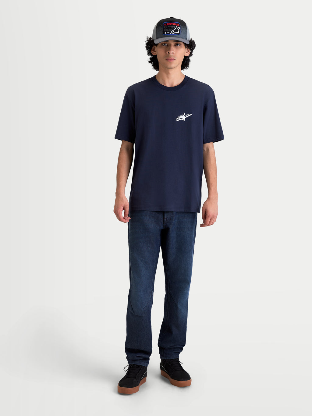 Alpinestars Meteor CSF, camiseta de mangas cortas para hombre, azul marino con logotipo Astars blanco en el pecho, confeccionada en mezcla de algodón y poliéster, ropa casual de inspiración motorsport