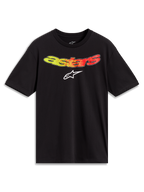 Alpinestars Elliptogrit CSF, camiseta negra de mangas cortas, gráfico Astars en degradado amarillo a rojo, estilo casual