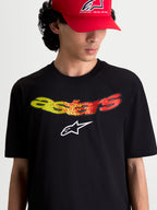 Alpinestars Elliptogrit CSF, camiseta de mangas cortas para hombre, negra con gráfico de pecho Astars en degradado amarillo y rojo, estilo casual y deportivo