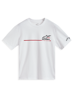 Alpinestars P1 CSF Tee, camiseta de mangas cortas blanca, raya de carreras roja y logotipos negros, ropa deportiva casual