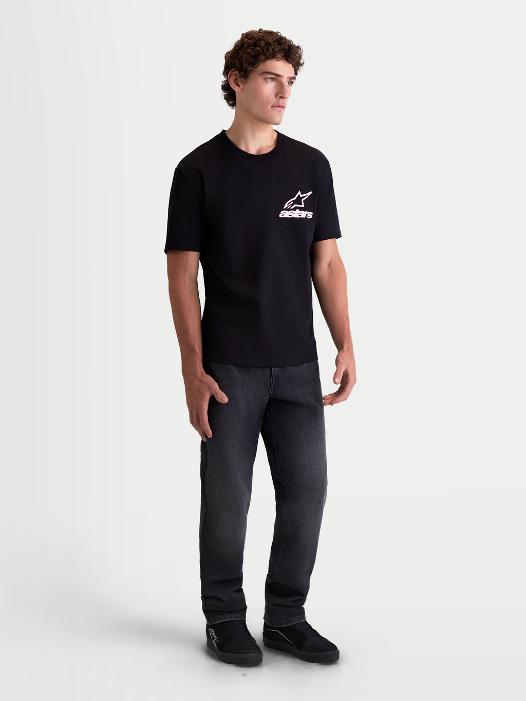Alpinestars Lineout CSF Tee, Men's Short Sleeve Sportswear, Black with White Astars Logo Graphic on Chest, Premium Cotton-Poly Blend, Casual Lifestyle T-shirt.