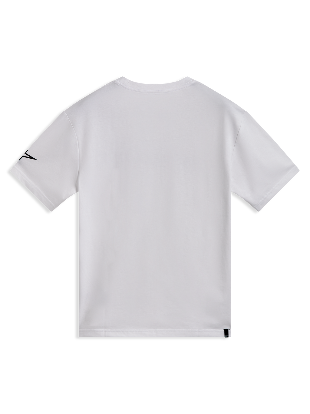 Alpinestars Race Wordmark CSF, camiseta blanca de mangas cortas, vista trasera con logo Ageless negro en la manga.