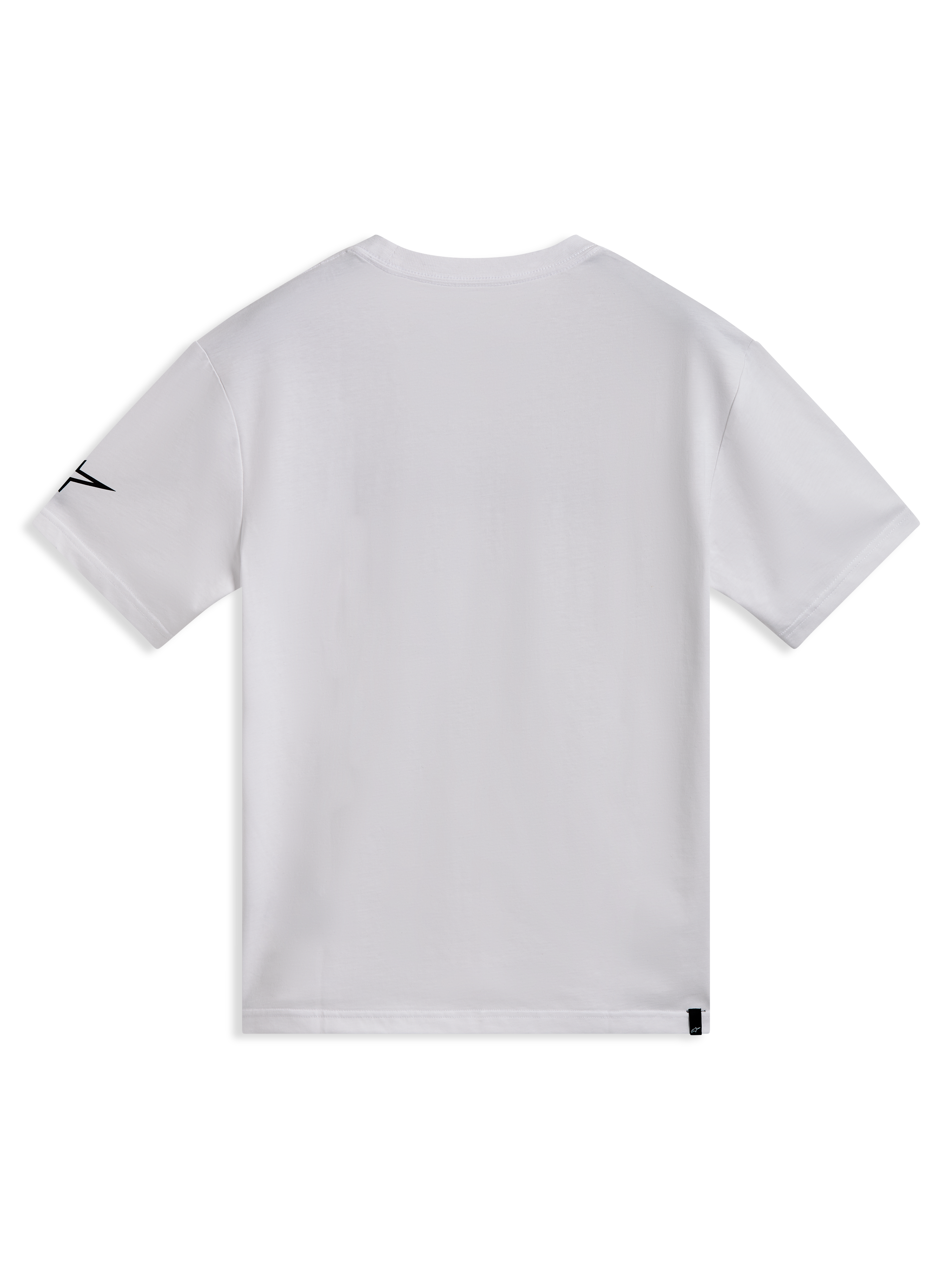 Alpinestars Race Wordmark CSF, camiseta blanca de mangas cortas, vista trasera con logo Ageless negro en la manga.