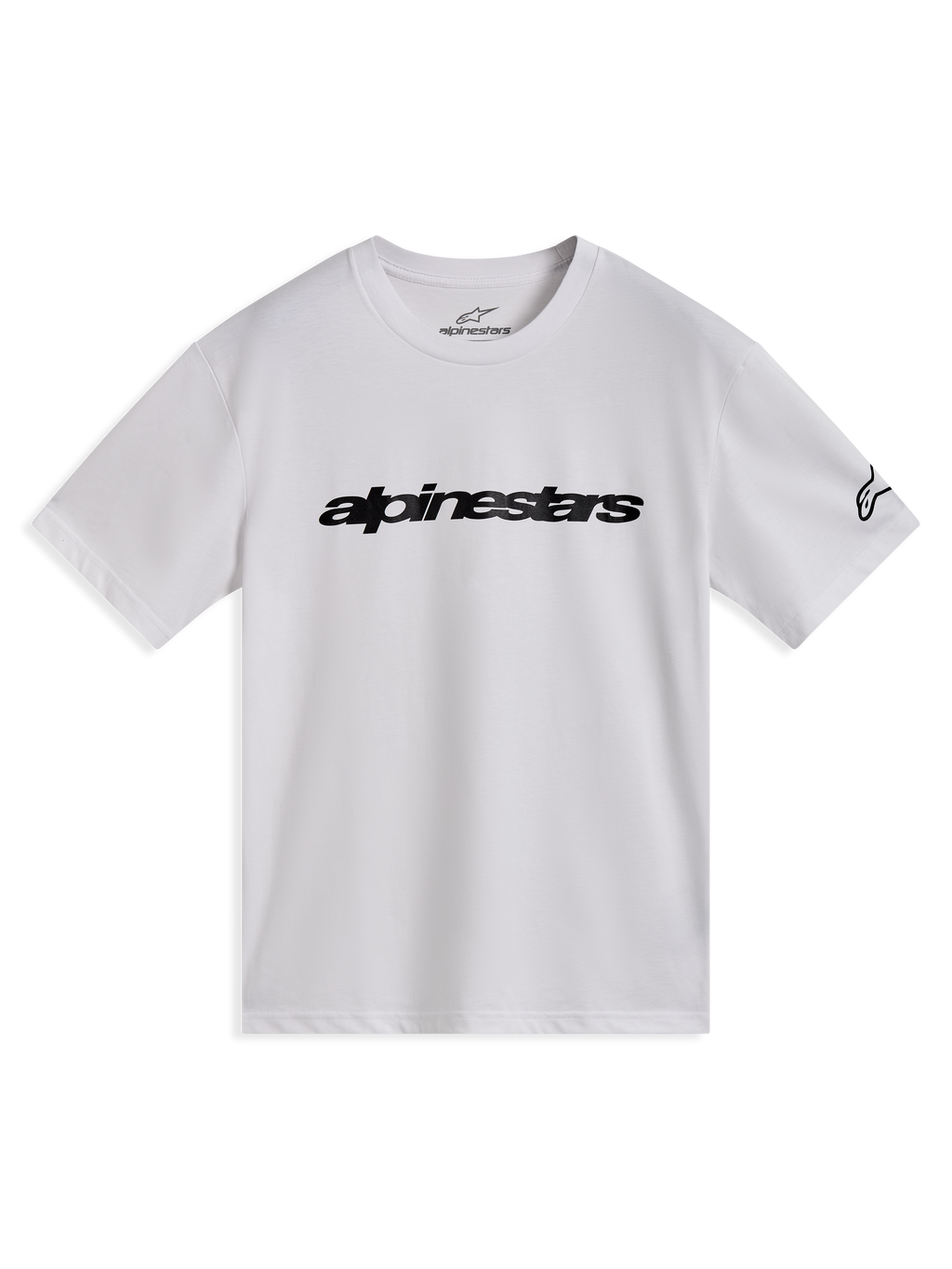 Alpinestars Race Wordmark CSF Tee, camiseta blanca de mangas cortas con logotipo negro en el pecho y gráfico en la manga