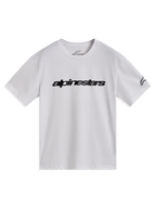 Alpinestars Race Wordmark CSF Tee, camiseta blanca de mangas cortas con logotipo negro en el pecho y gráfico en la manga