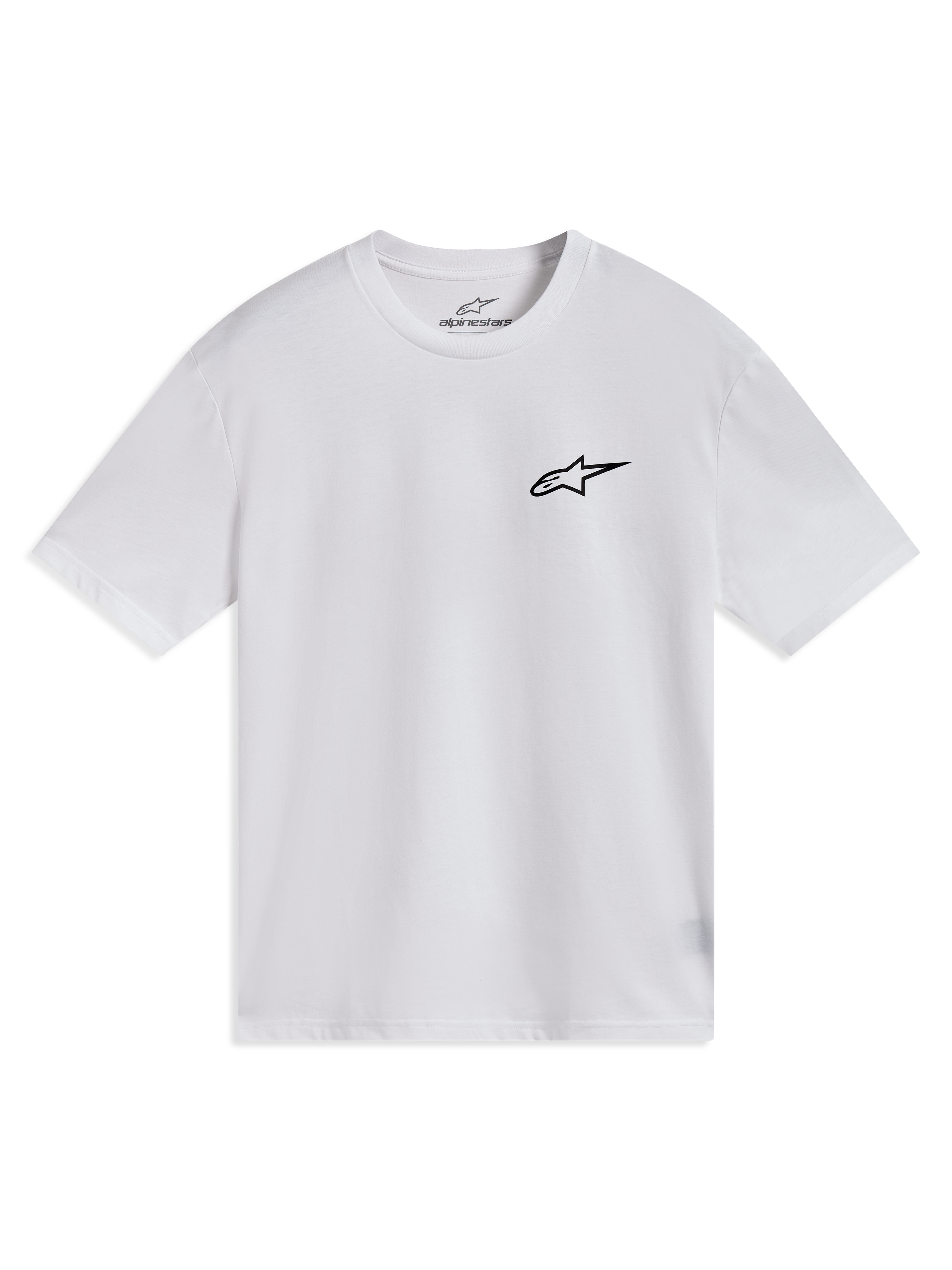 Alpinestars Combo Back CSF Tee, camiseta de mangas cortas, blanca con logotipo Astars negro en el pecho, ropa deportiva de estilo casual