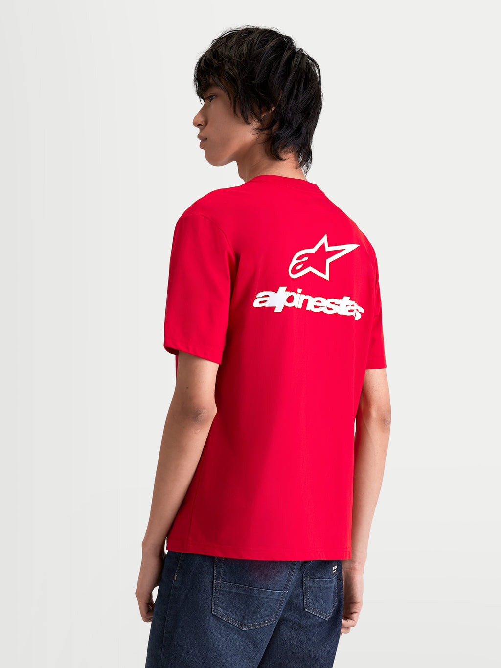 Alpinestars Combo Back CSF, camiseta de mangas cortas para hombre, roja y blanca, con un gran logotipo Astars blanco y marca en la espalda, ropa deportiva con gráfico de tacto suave