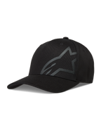 Gorra Alpinestars Maze negra de sarga con visera curva y logotipo Astars en relieve, estilo deportivo con ajuste flexible.