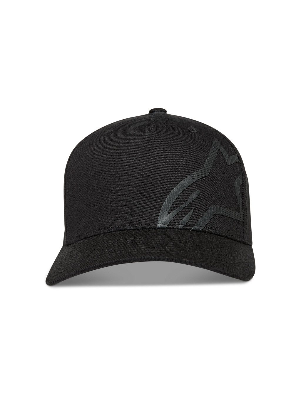 Alpinestars Maze Gorro, gorra de sarga negra con visera curva y logotipo Astars grande y texturizado, estilo sportswear
