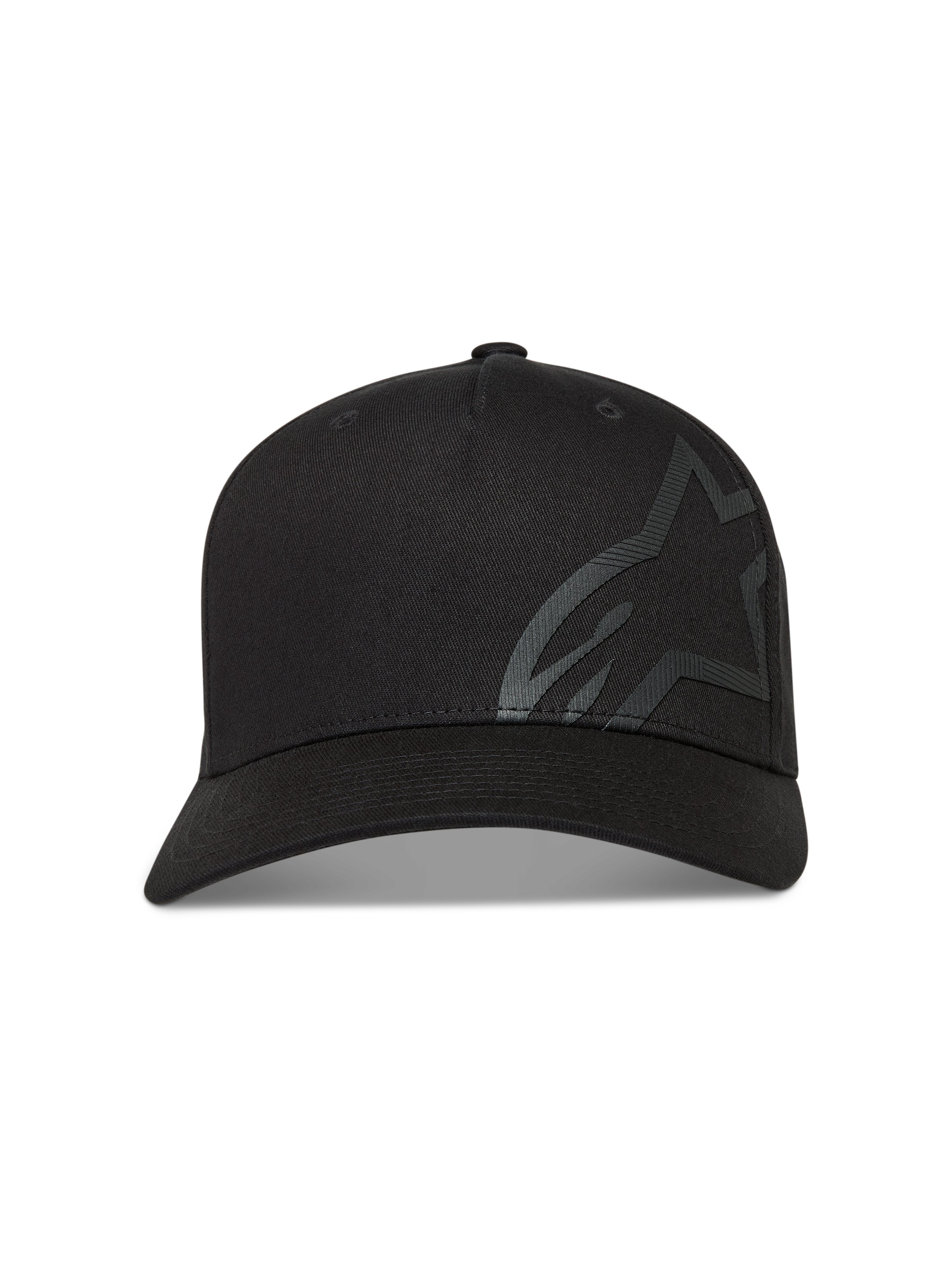 Alpinestars Maze Gorro, gorra de sarga negra con visera curva y logotipo Astars grande y texturizado, estilo sportswear