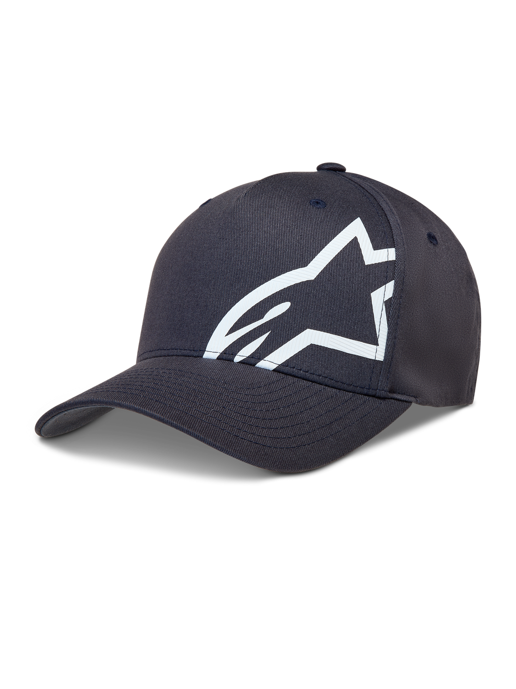 Alpinestars Maze Gorro, gorra de sarga gris oscuro con visera curva, corona estructurada y logotipo Astars corp shift en relieve blanco, ropa deportiva