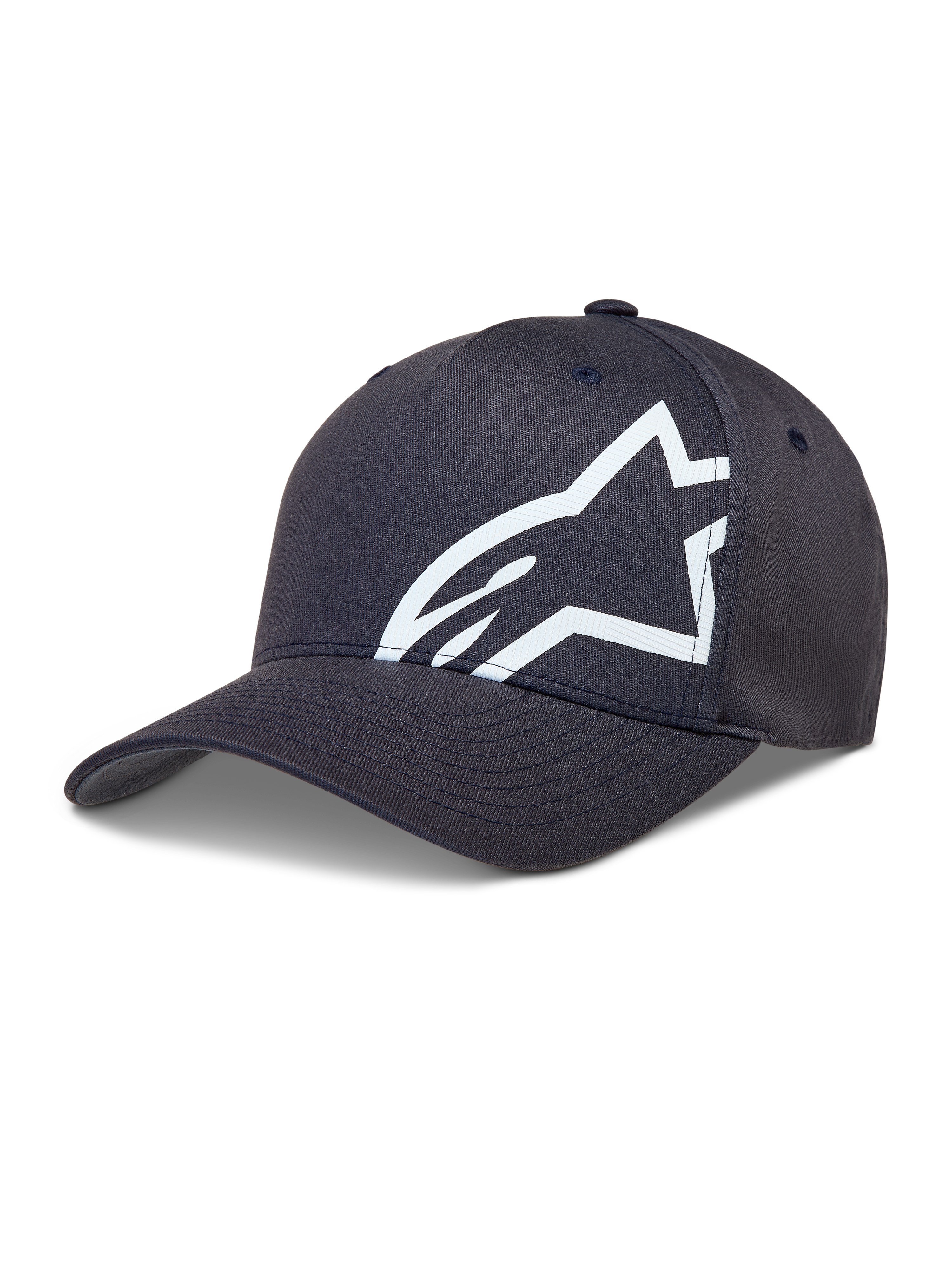 Alpinestars Maze Gorro, gorra de sarga gris oscuro con visera curva, corona estructurada y logotipo Astars corp shift en relieve blanco, ropa deportiva