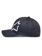 Alpinestars Maze Gorro, gorra deportiva gris oscuro con visera curva y logotipo Astars blanco texturizado en sarga.