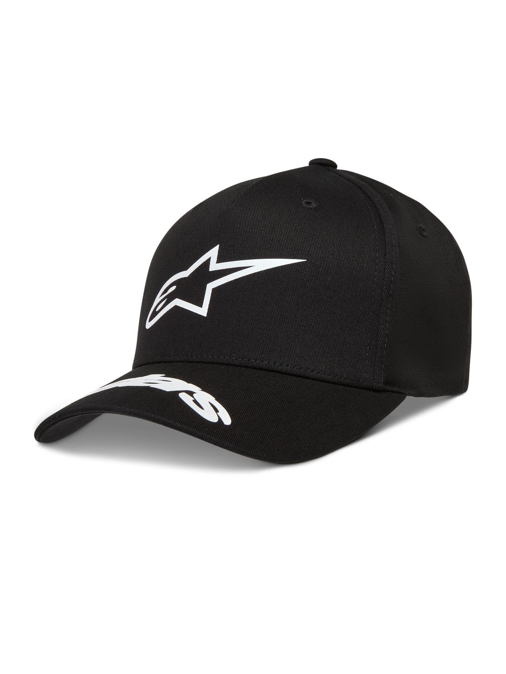 Alpinestars Arclight Gorro, gorra negra de sarga con logotipo Astars blanco en relieve y letras en la visera curva