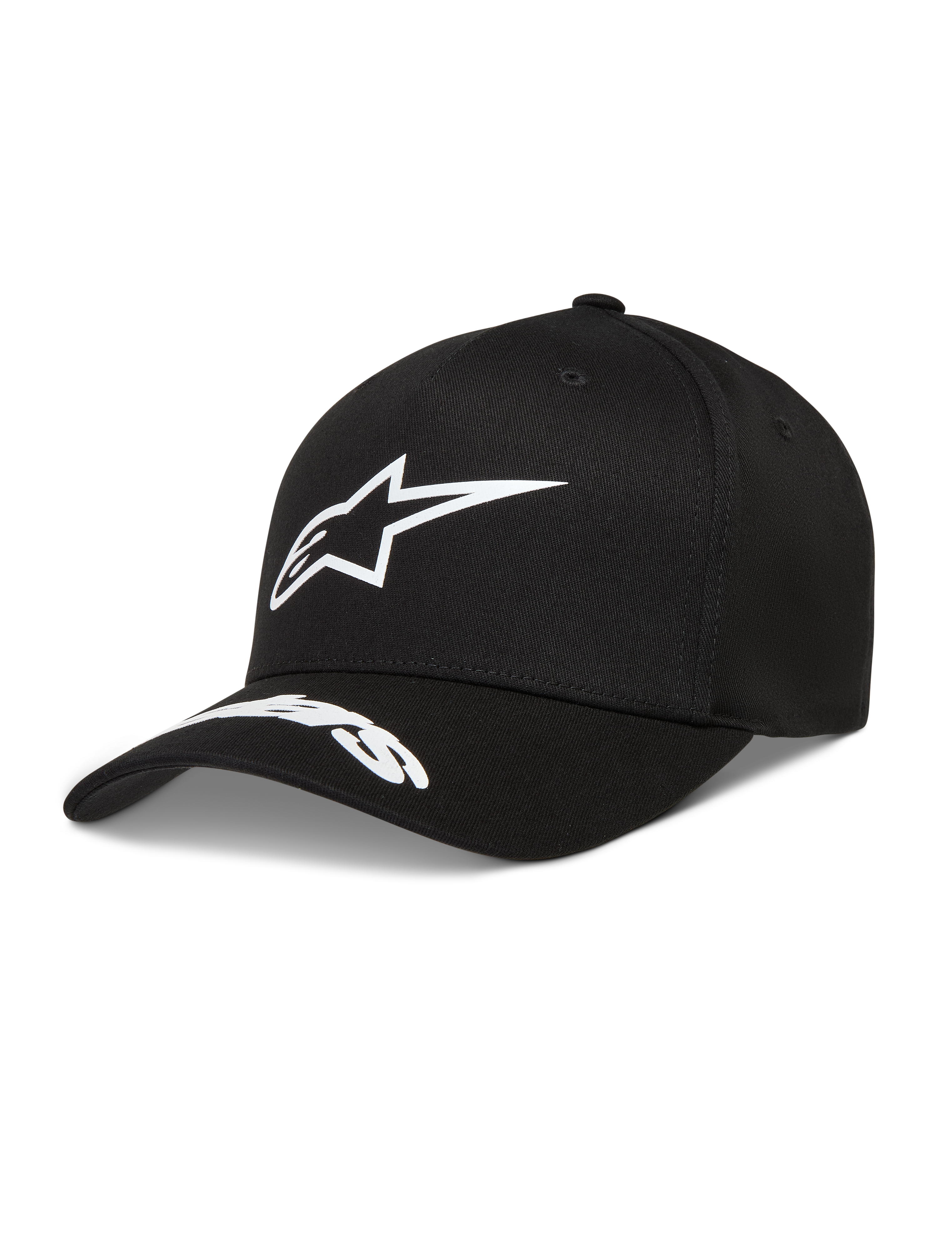 Alpinestars Arclight Gorro, gorra negra de sarga con logotipo Astars blanco en relieve y letras en la visera curva