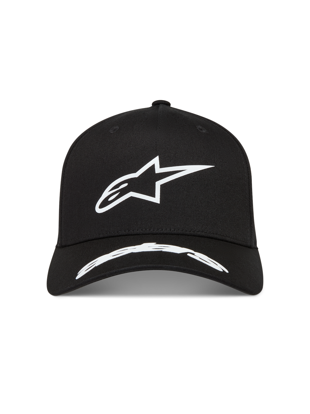 Alpinestars Arclight Gorro, gorra deportiva de sarga negra y blanca, logotipo Astars en relieve texturizado y visera curva