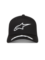 Alpinestars Arclight Gorro, gorra deportiva de sarga negra y blanca, logotipo Astars en relieve texturizado y visera curva