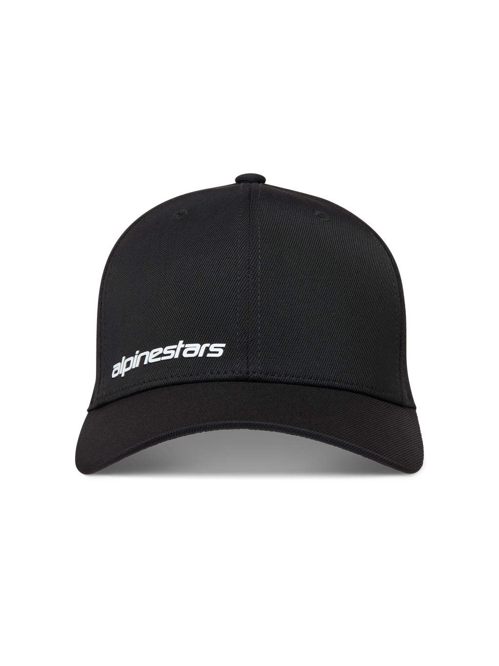Alpinestars Points Hat, black nylon tactel sportswear baseball cap with a white HD print word logo on the front.