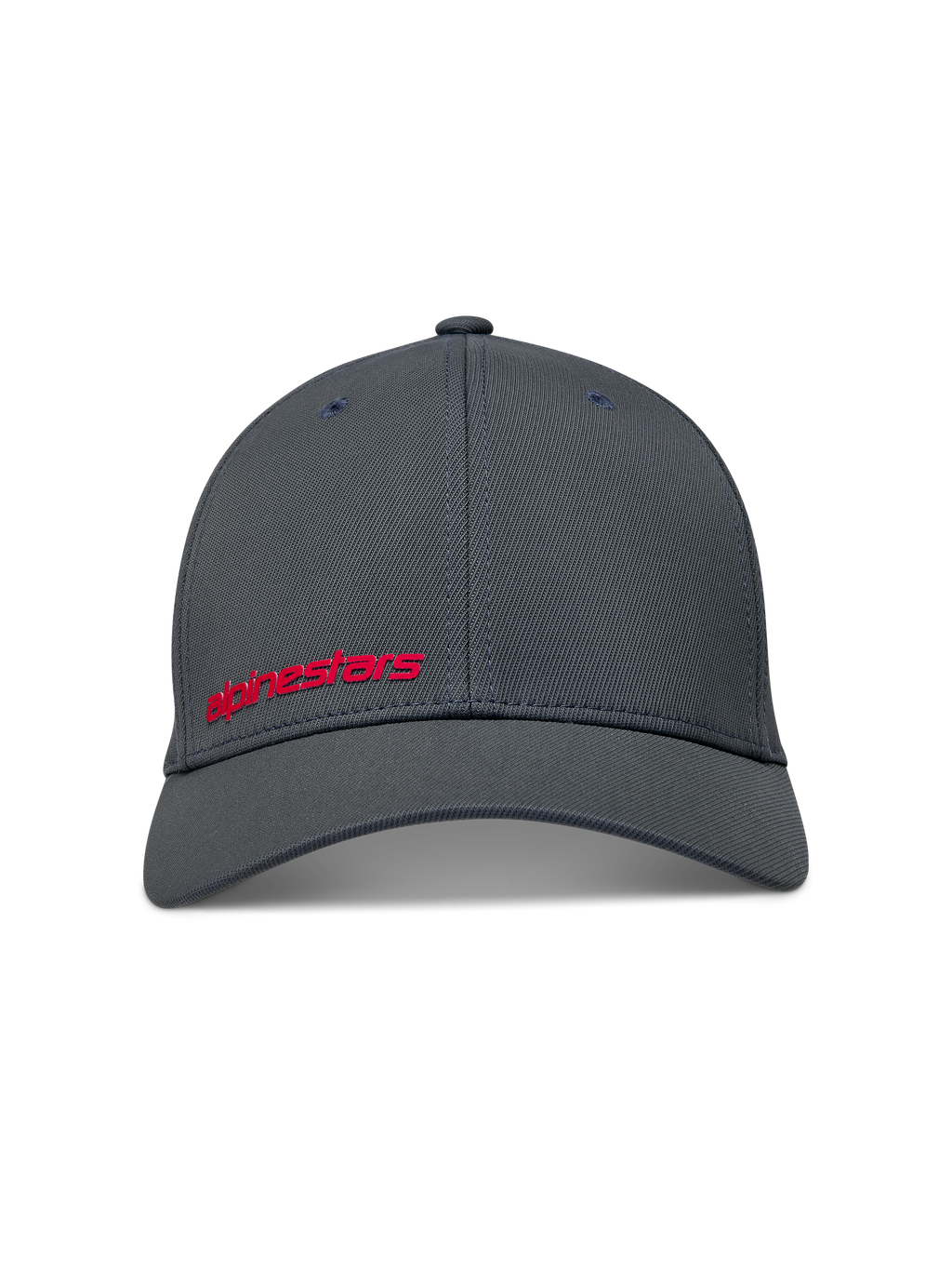 Alpinestars Points Gorro, gorra gris oscuro de nylon tactel con ajuste flex trasero y logotipo Alpinestars rojo en impresión HD.