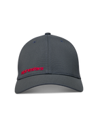 Alpinestars Points Gorro, gorra gris oscuro de nylon tactel con ajuste flex trasero y logotipo Alpinestars rojo en impresión HD.