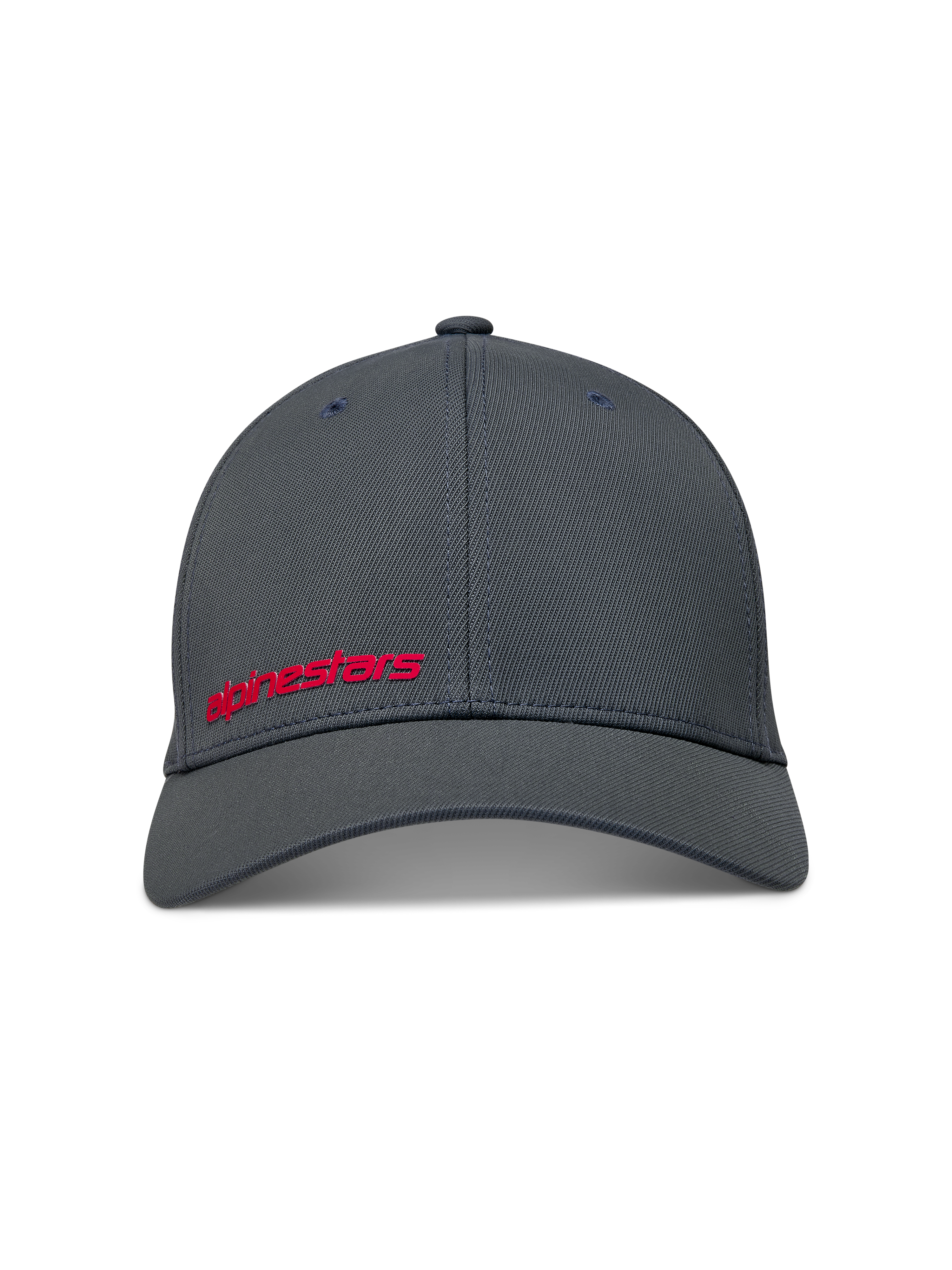 Alpinestars Points Gorro, gorra gris oscuro de nylon tactel con ajuste flex trasero y logotipo Alpinestars rojo en impresión HD.