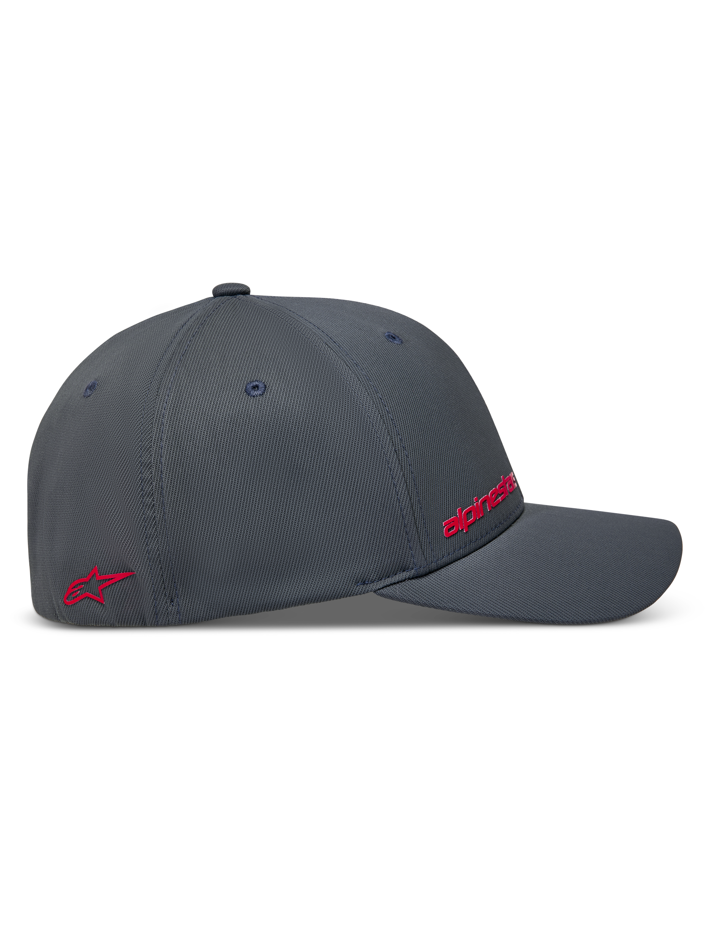 Alpinestars Points Gorro, gorra de béisbol gris oscuro de nylon tactel con logotipos rojos en HD, vista lateral