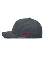 Alpinestars Points Gorro, gorra gris oscura con logotipo Astars rojo lateral, tejido de nylon tactel y ajuste flex