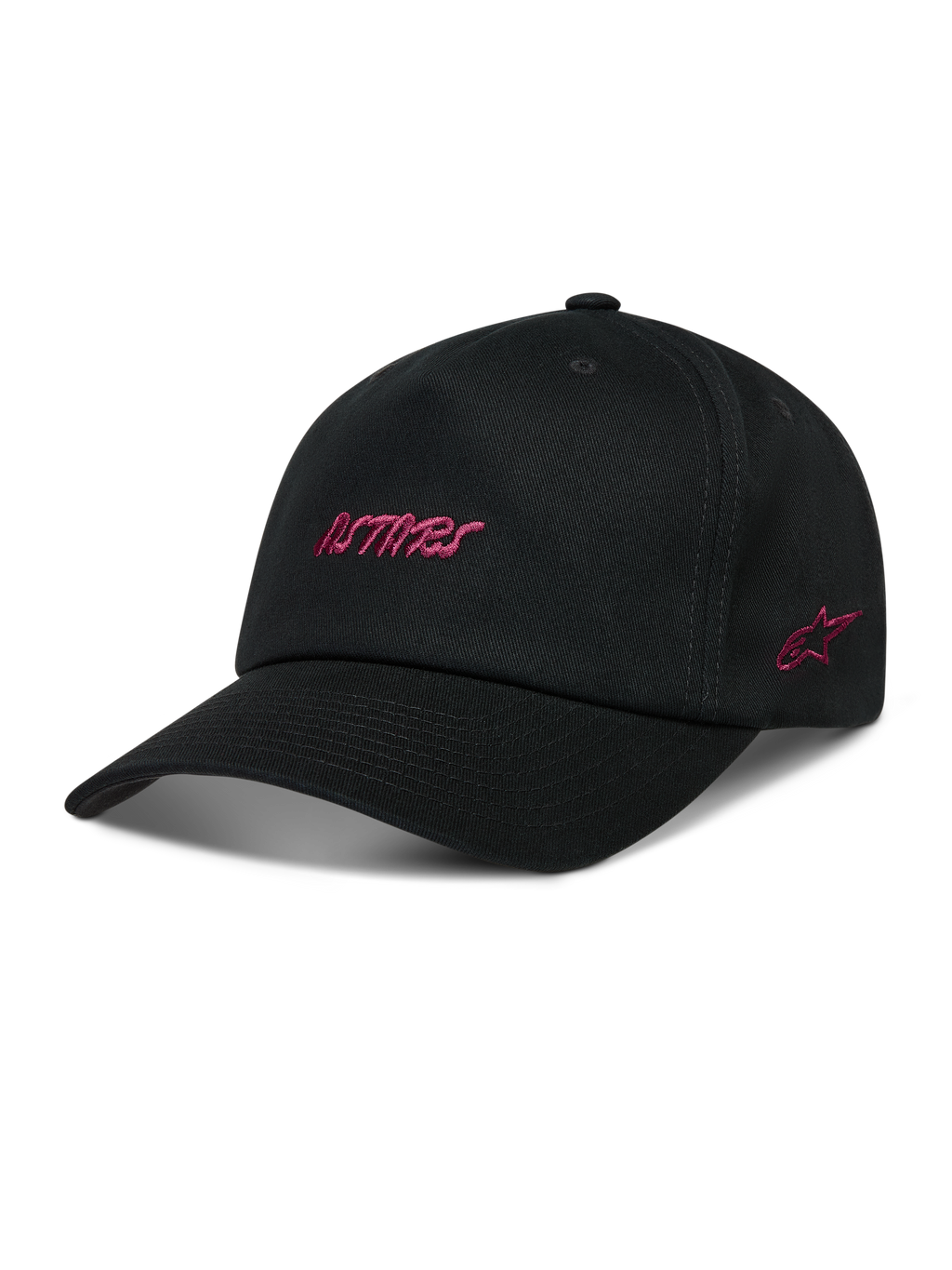 Alpinestars Explorer Strapback Gorro, gorra negra con logotipos Astars bordados en rosa y corona estructurada