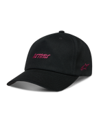 Alpinestars Explorer Strapback Gorro, gorra negra con logotipos Astars bordados en rosa y corona estructurada