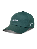 Alpinestars Explorer Strapback Gorro, gorra de sarga verde con visera curva y logotipo Astars bordado en blanco, ropa deportiva