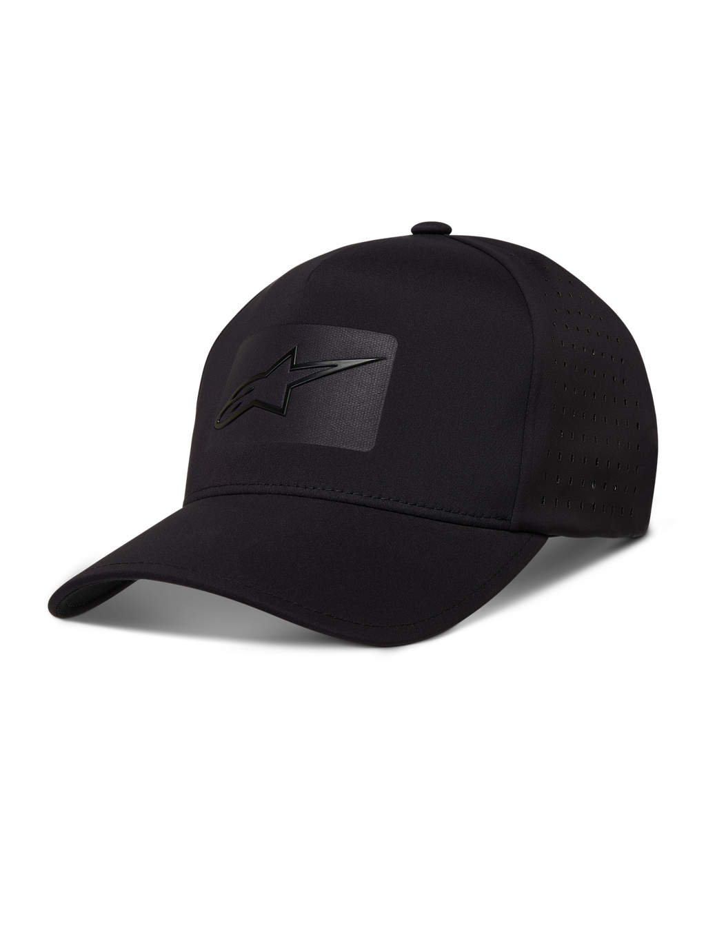 Alpinestars Algo Perf Adjustable Gorro, gorra negra de tejido técnico con perforaciones laterales y logo sónico