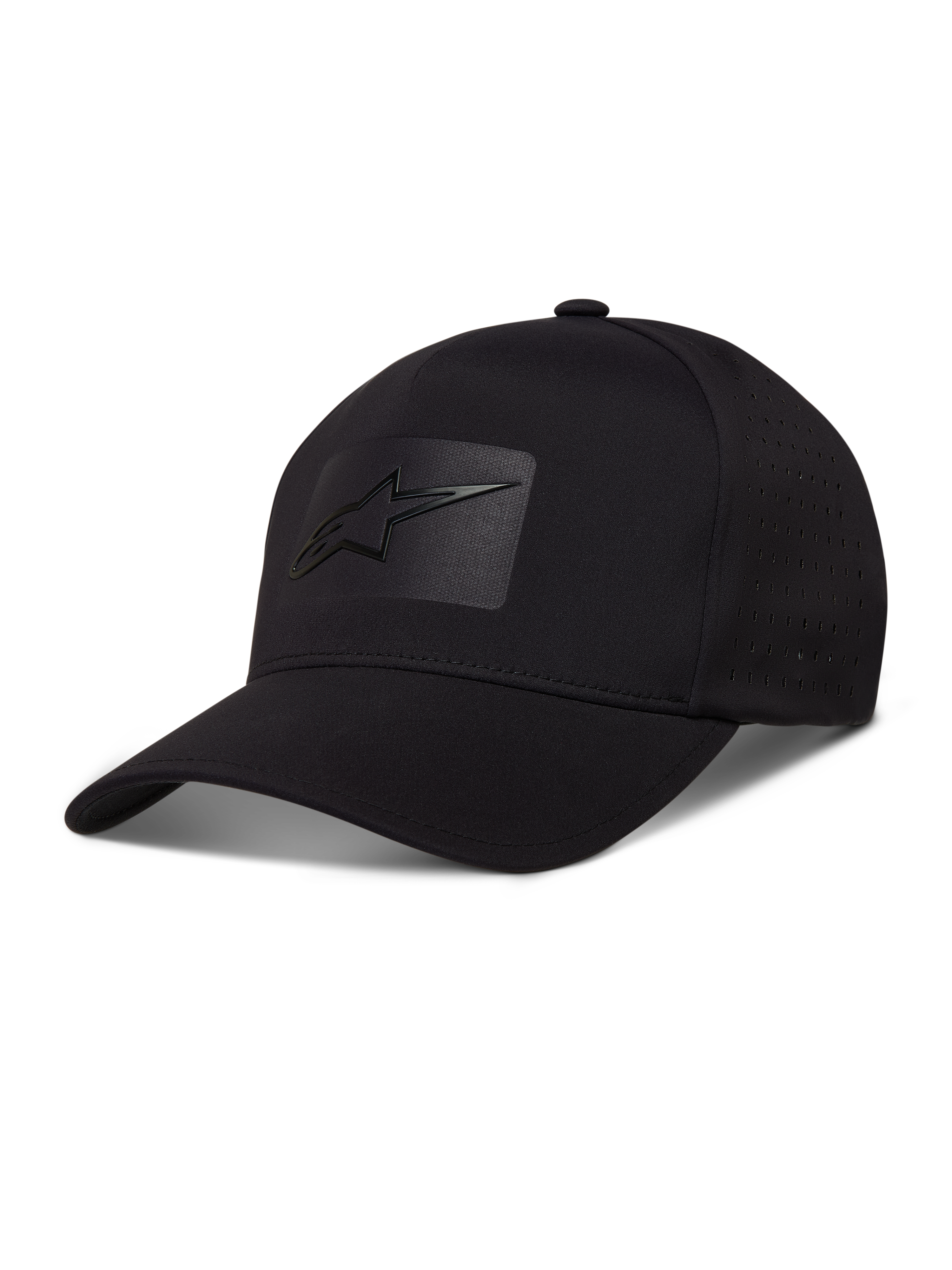 Alpinestars Algo Perf Adjustable Gorro, gorra negra de tejido técnico con perforaciones laterales y logo sónico