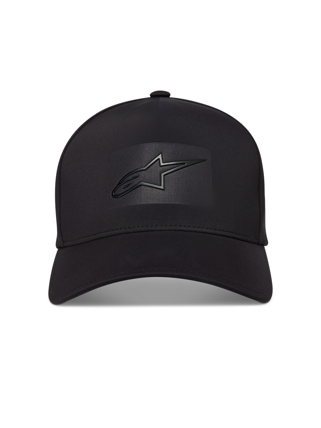 Alpinestars Algo Perf Adjustable Gorro, gorra negra con visera curva, corona estructurada y logo Astars soldado sónico
