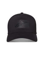 Alpinestars Algo Perf Adjustable Gorro, gorra negra con visera curva, corona estructurada y logo Astars soldado sónico