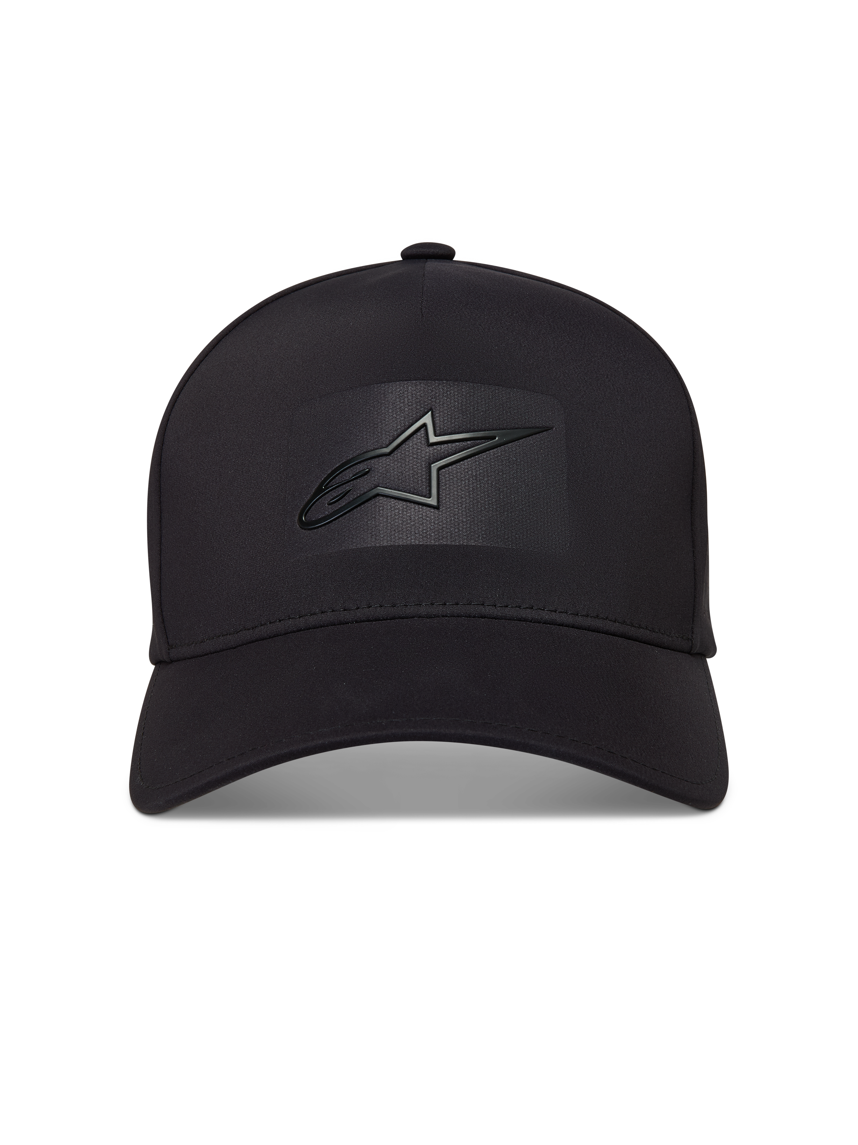Alpinestars Algo Perf Adjustable Gorro, gorra negra con visera curva, corona estructurada y logo Astars soldado sónico