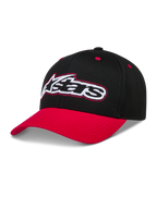 Alpinestars Retro Snapback Gorro, gorra de estilo retro negra y roja con visera curva y logotipo Astars bordado.