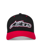 Alpinestars Retro Snapback Gorro, gorra con visera curva, negra y roja con logotipo Astars bordado, ropa deportiva de sarga