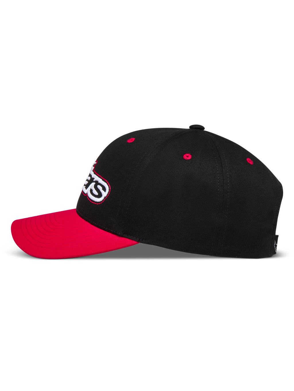 Alpinestars Retro Snapback Gorro, gorra deportiva negra y roja con visera curva y corona estructurada de sarga