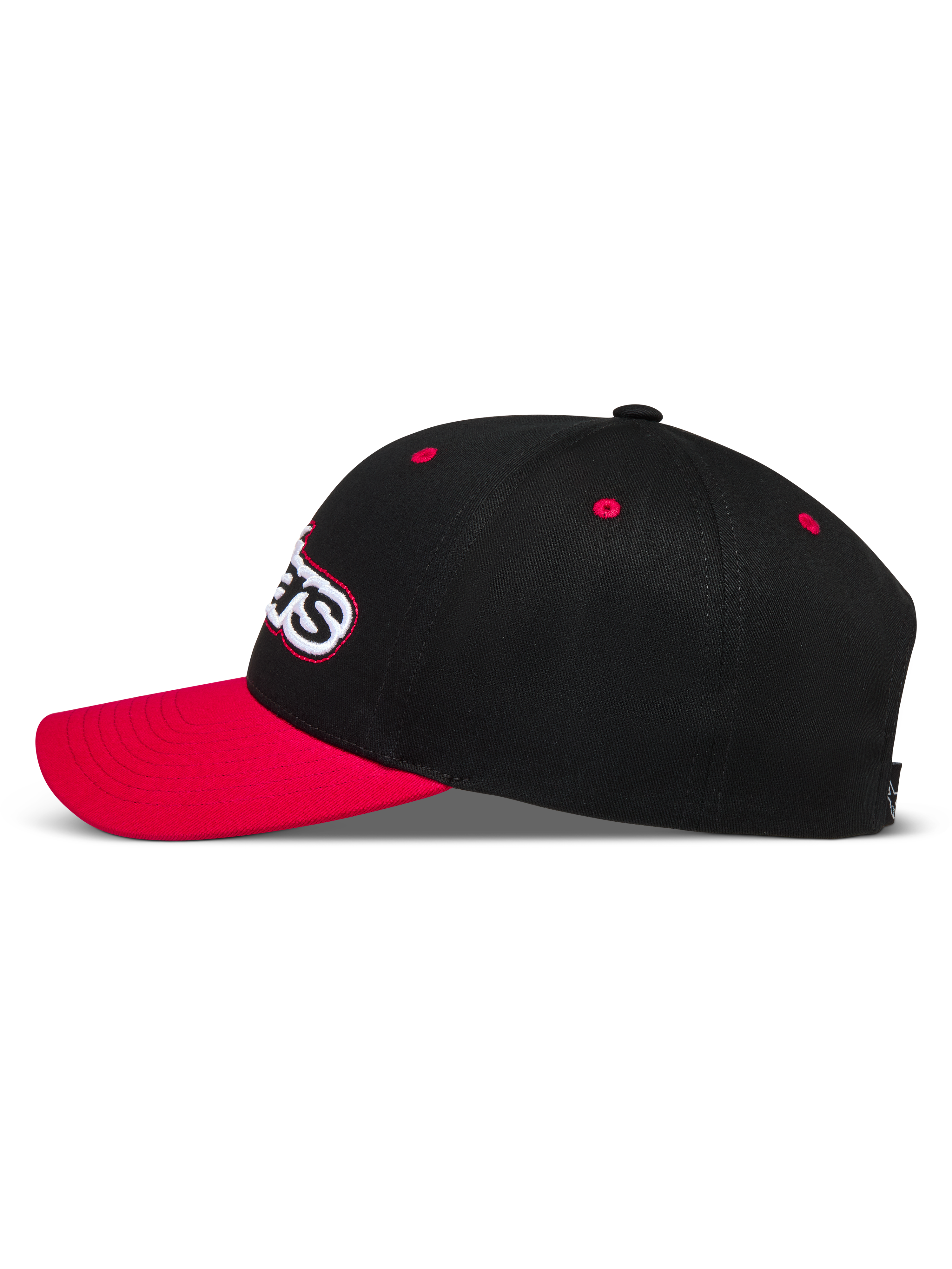 Alpinestars Retro Snapback Gorro, gorra deportiva negra y roja con visera curva y corona estructurada de sarga