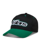 Alpinestars Retro Snapback Gorro, gorra negra y verde con visera curva y logotipo Astars bordado