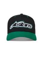 Alpinestars Retro Snapback Gorro, gorra de sarga negra y verde con visera curva y logotipo Astars bordado en el frente