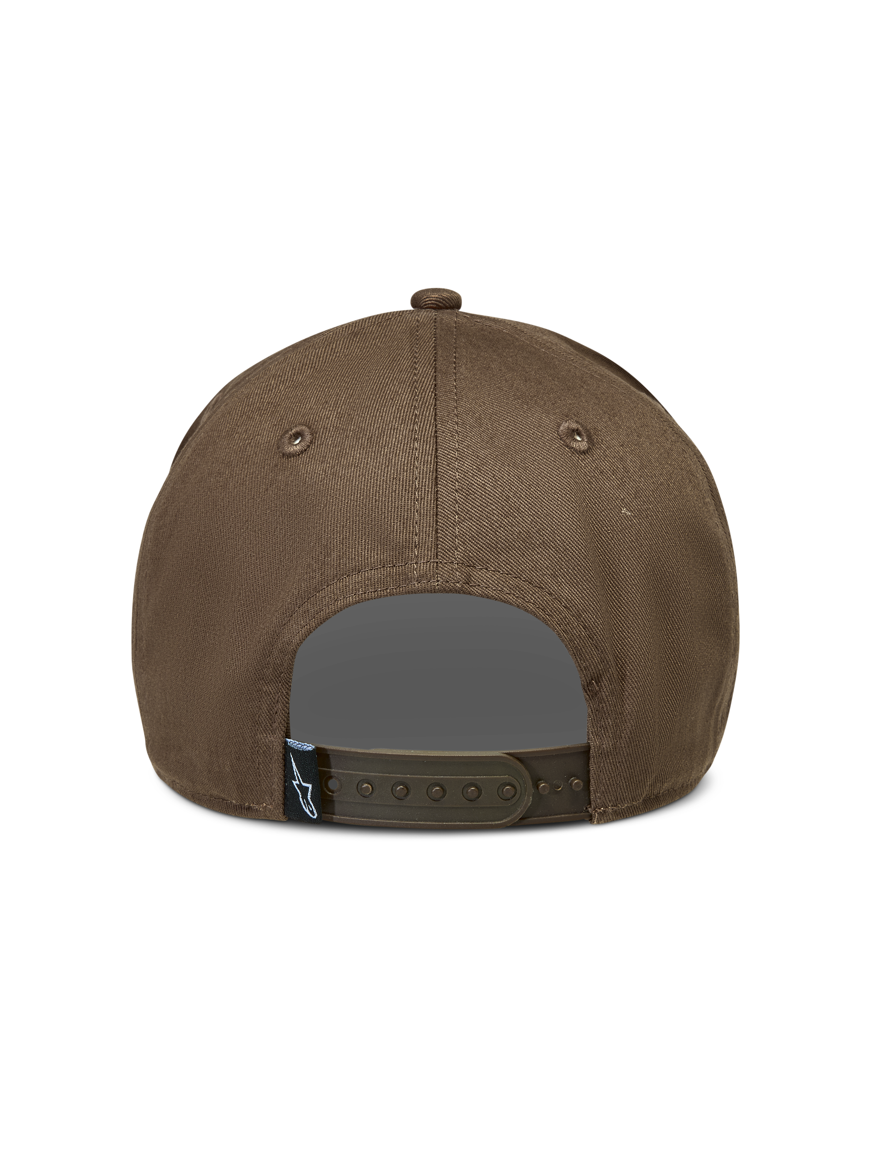 Alpinestars Acme Snapback Hat, Walnut Brown Sportswear Cap, back view featuring an adjustable snap closure and logo label.