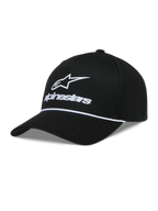 Alpinestars Combo Logo Snapback, gorra negra de sarga con logotipo blanco bordado y visera curva, ropa deportiva