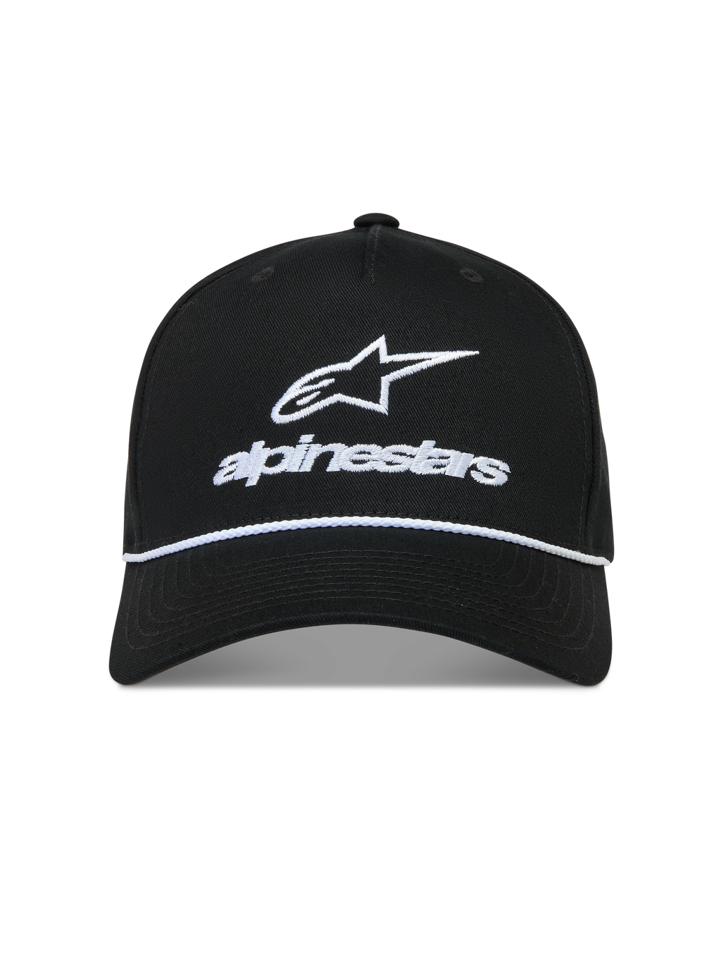 Alpinestars Combo Logo Snapback Gorro, gorra deportiva negra con logotipo Astars bordado en blanco y detalle de cuerda