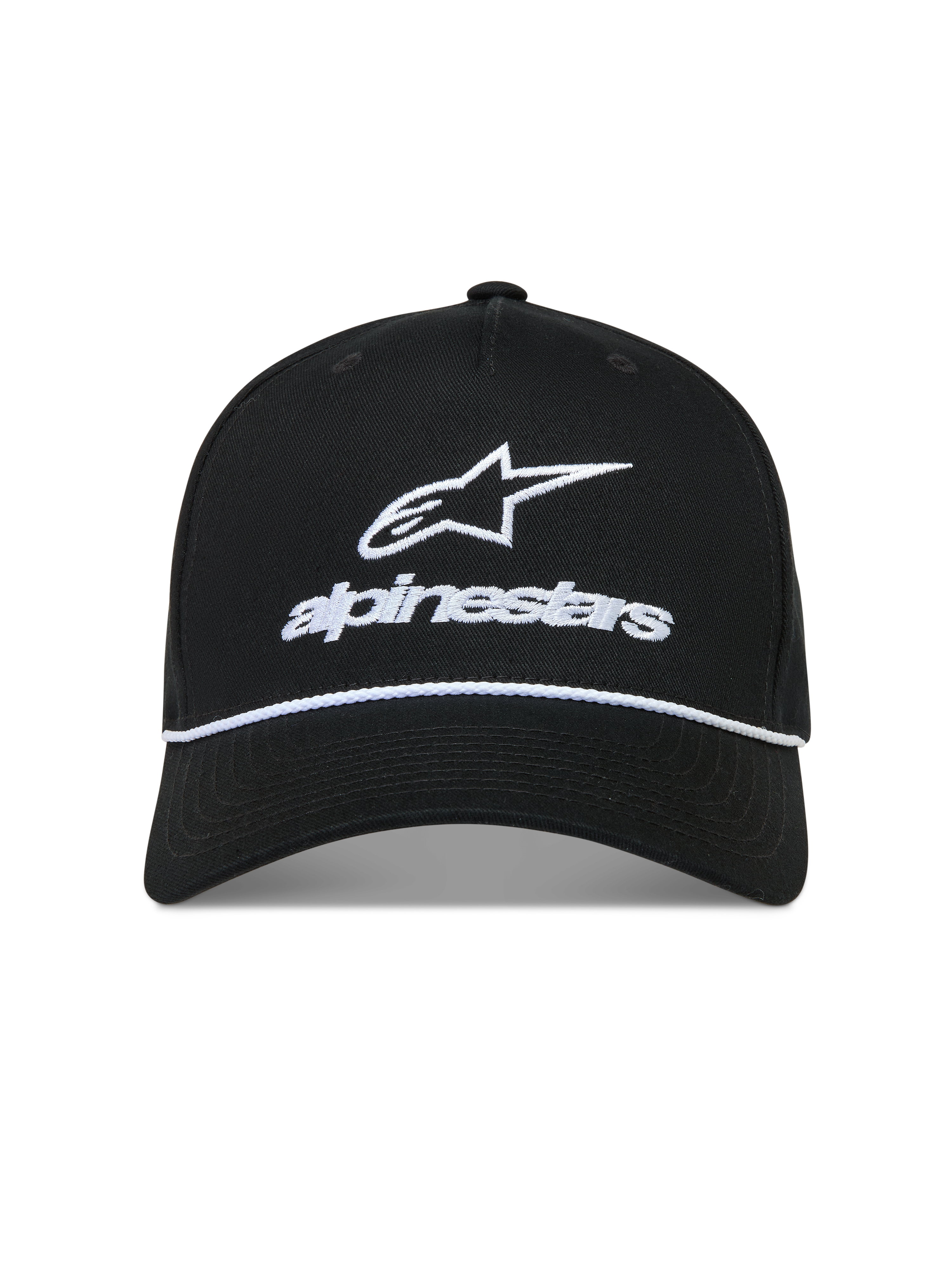 Alpinestars Combo Logo Snapback Gorro, gorra deportiva negra con logotipo Astars bordado en blanco y detalle de cuerda