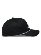 Alpinestars Combo Logo Snapback, gorra de sarga negra con perfil lateral, visera curva y detalle de cordón blanco