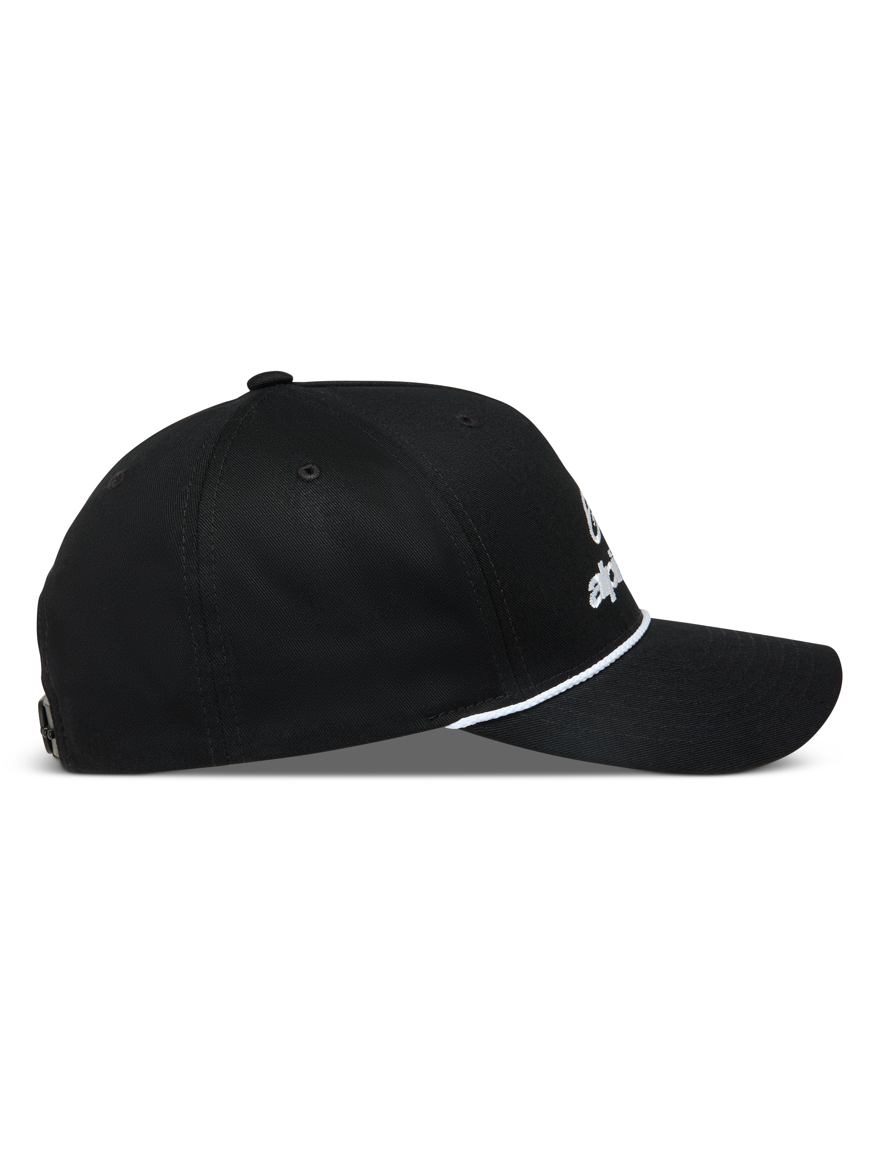 Alpinestars Combo Logo Snapback, gorra de sarga negra con perfil lateral, visera curva y detalle de cordón blanco