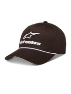 Alpinestars Combo Logo Snapback Gorro, gorra deportiva marrón con logotipo blanco bordado, detalle de cuerda y corona estructurada.