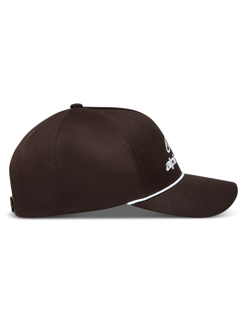 Alpinestars Combo Logo Snapback Gorro, gorra de sarga marrón, corona estructurada, visera curva con cuerda blanca y logo bordado.