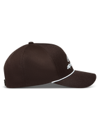 Alpinestars Combo Logo Snapback Gorro, gorra de sarga marrón, corona estructurada, visera curva con cuerda blanca y logo bordado.
